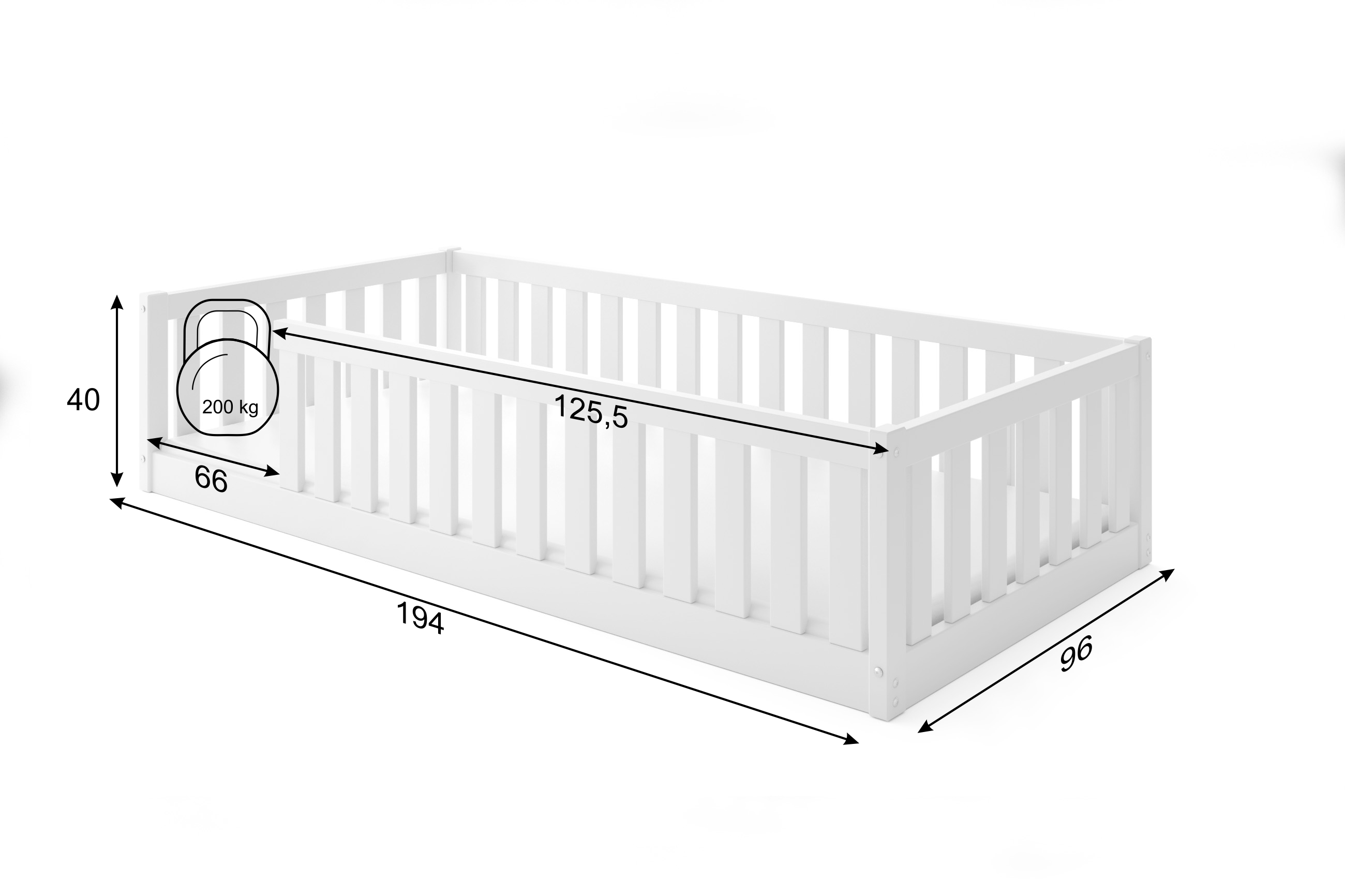 Posteľ BELLA SIMA 190x90 Montessori z masívu – biela