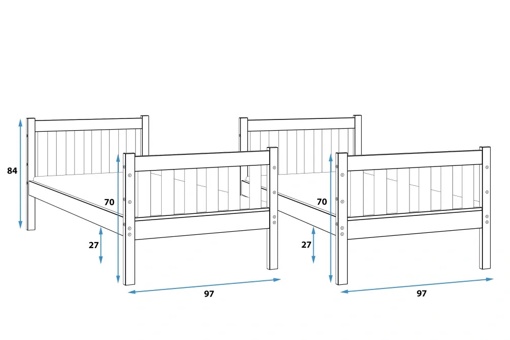 Poschodová posteľ so zásuvkou a matracmi NATURAL 200x90 borovica - biela