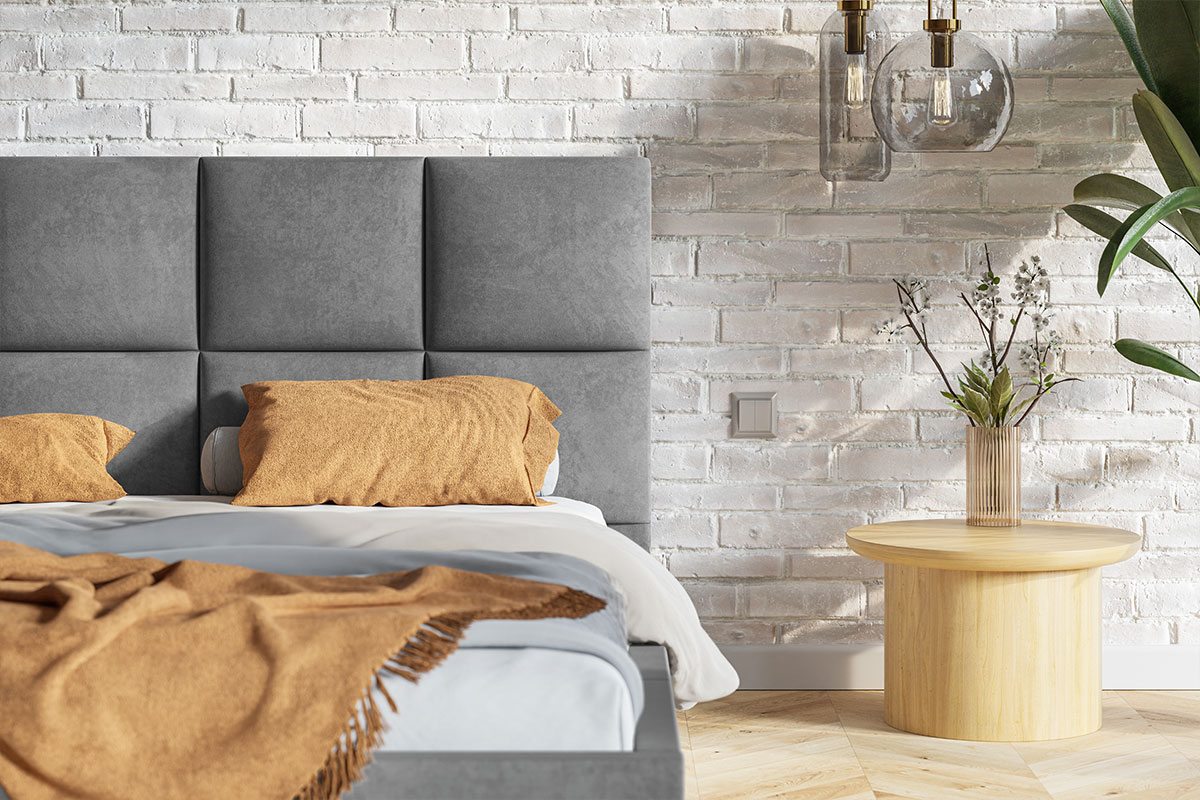 Čalúnená posteľ s úložným priestorom SLIM 1 — modrosivá | 180×200
