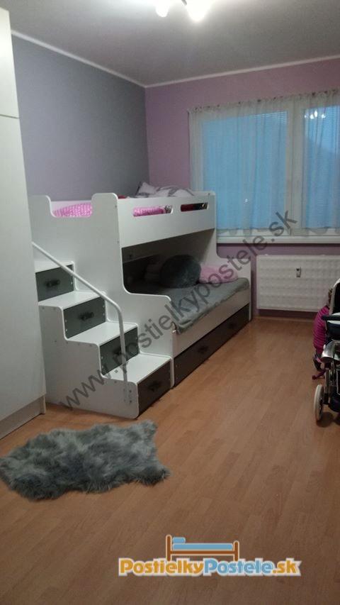 Poschodová posteľ MAX 3 rozšírená 200x120 biela - grafitová