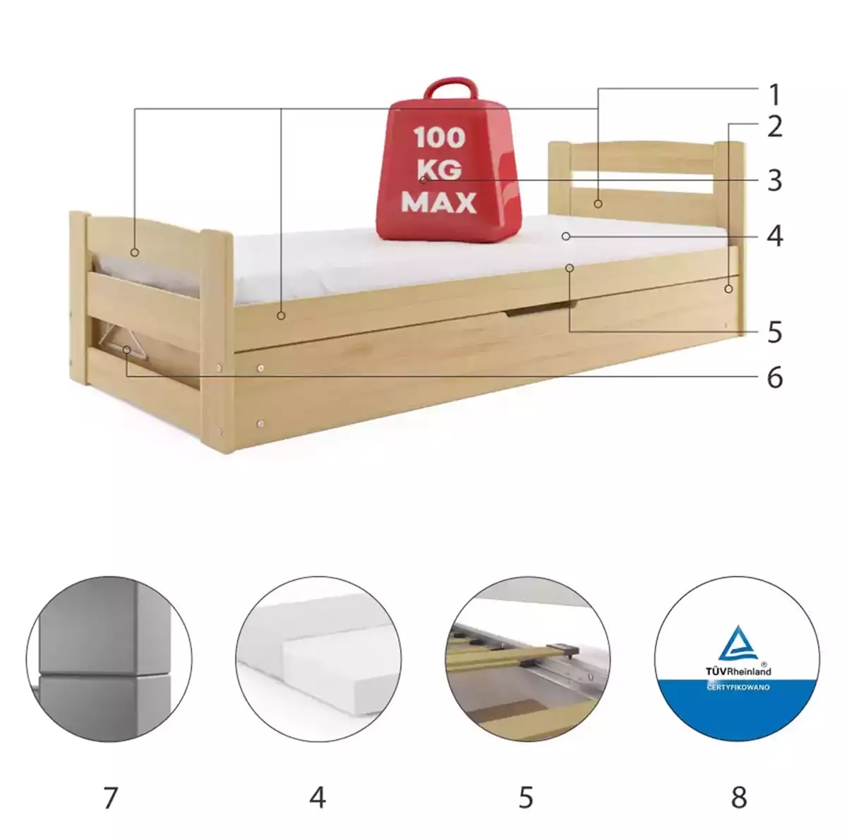 Vyklápacia posteľ ERNIE 200x90 borovica