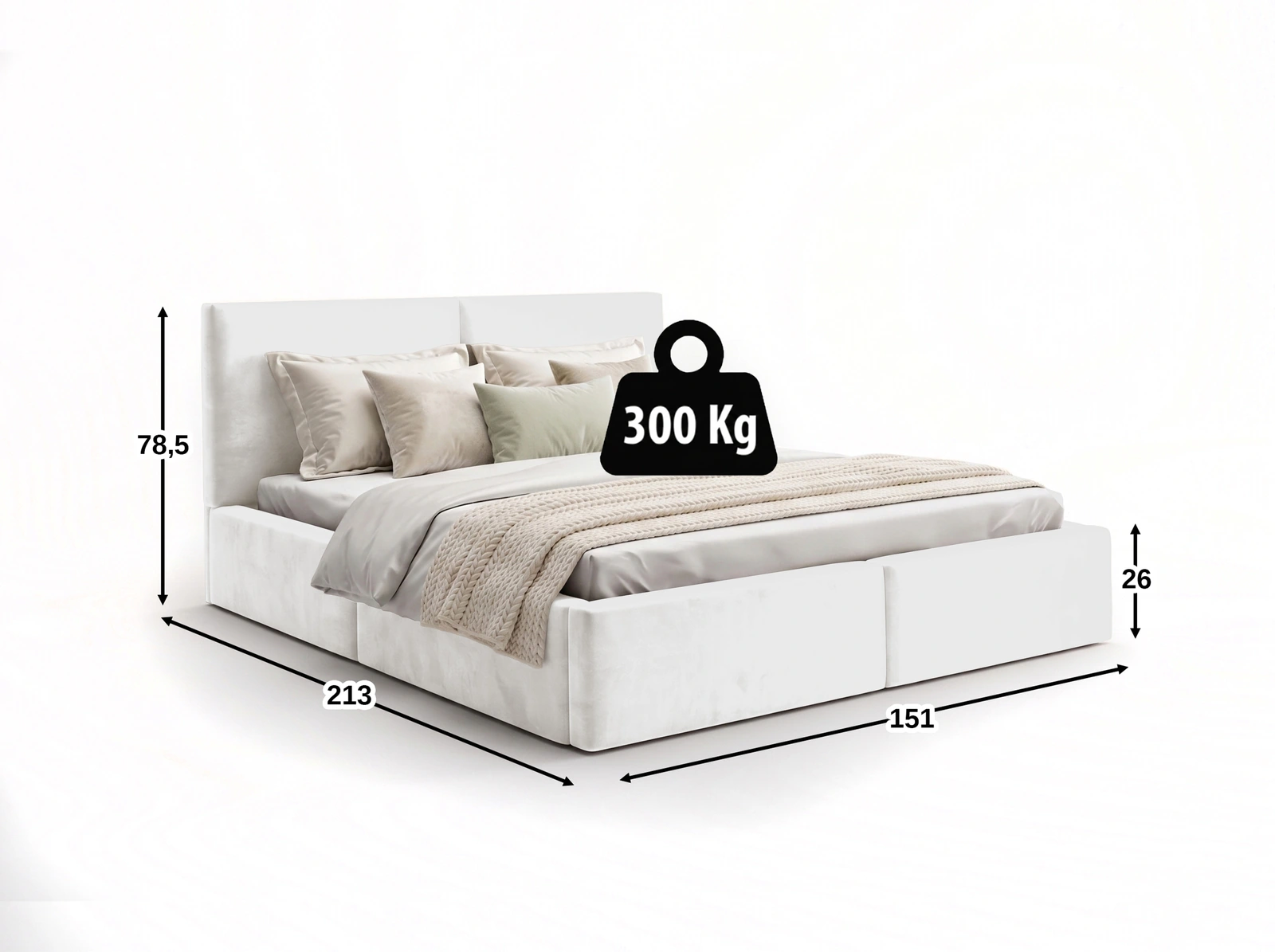 Rozmery HILTON 140x200: celková šírka 151 cm, dĺžka 213 cm, výška čela 78,5 cm, nosnosť 300 kg