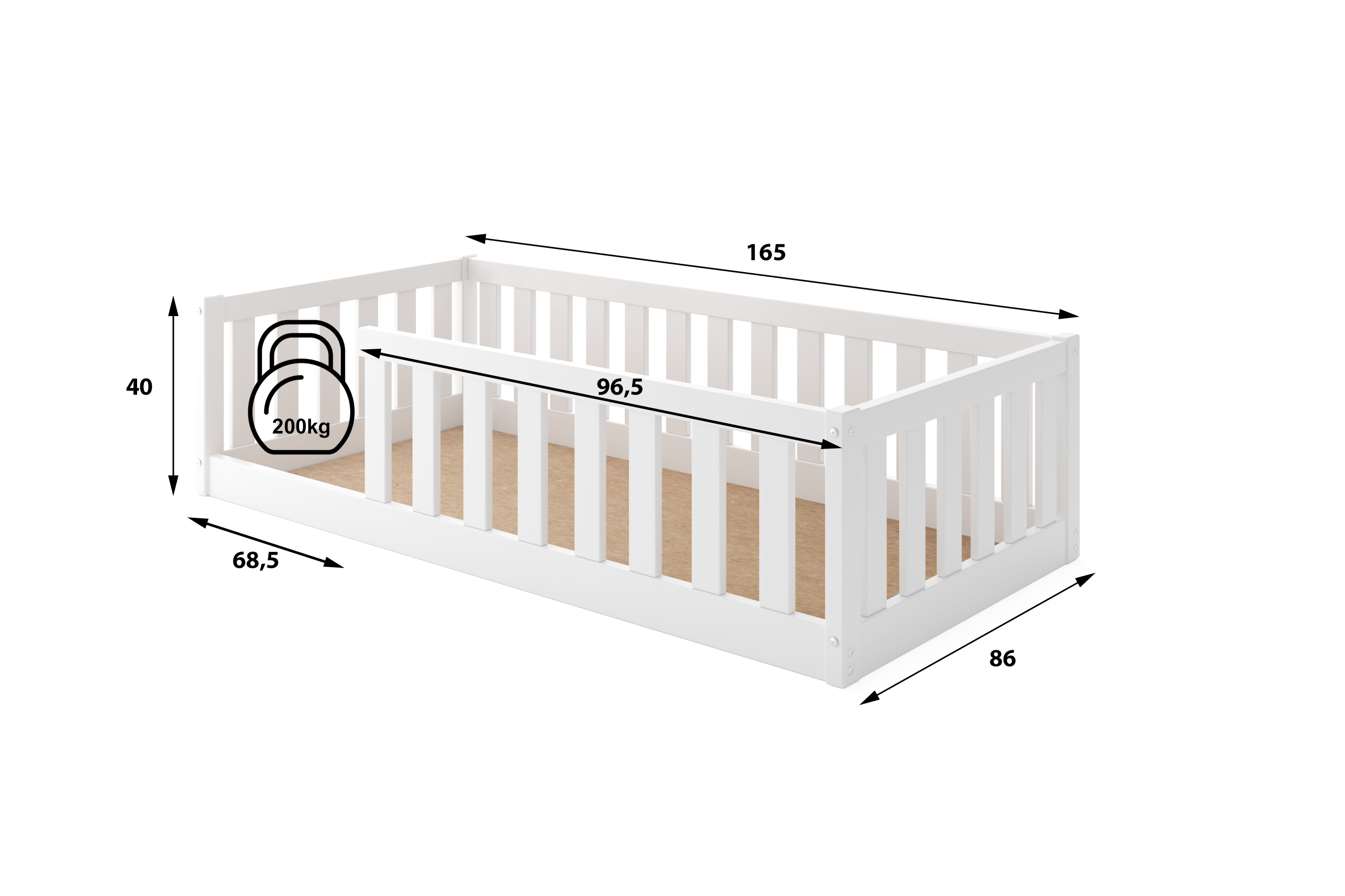 Detská posteľ BELLA SIMA 160x80 Montessori z masívu – biela