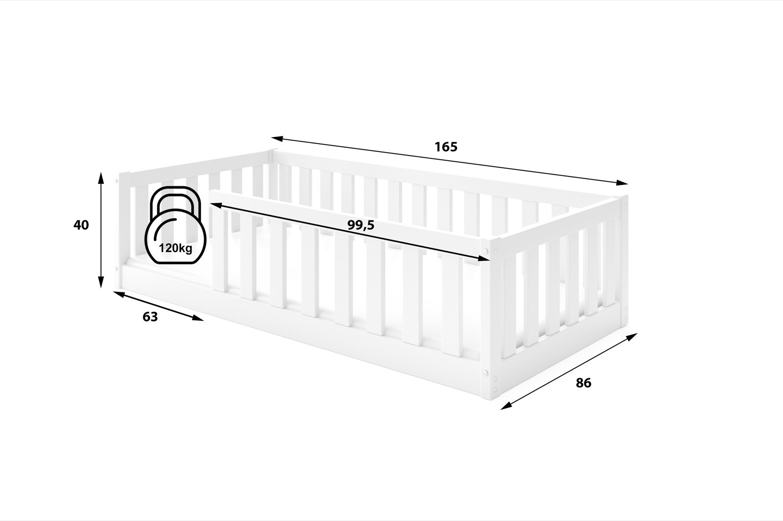 Detská posteľ BELLA SIMA 160x80 Montessori z masívu – biela
