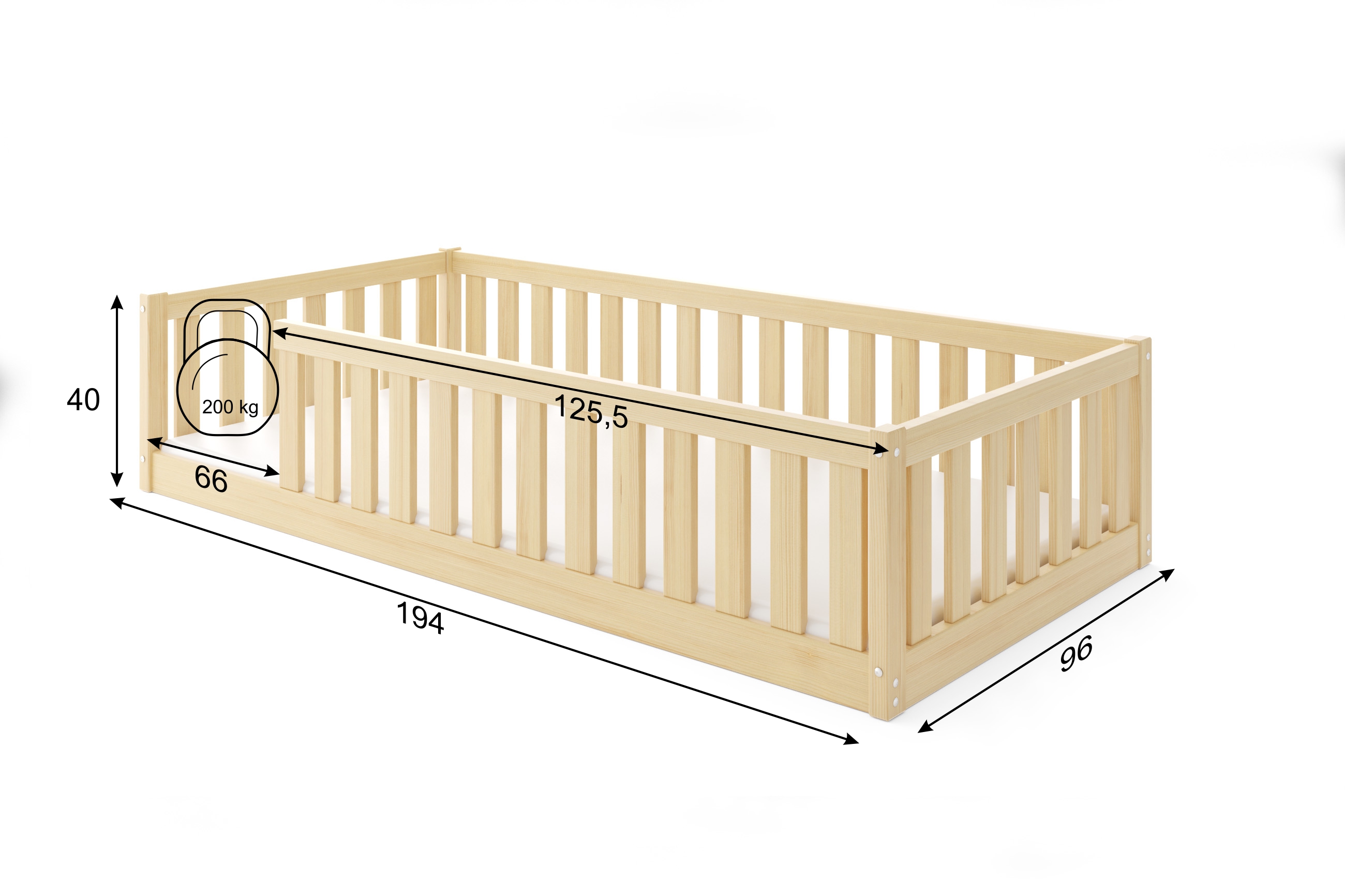 Posteľ BELLA SIMA 190x90 Montessori z masívu – prírodná borovica