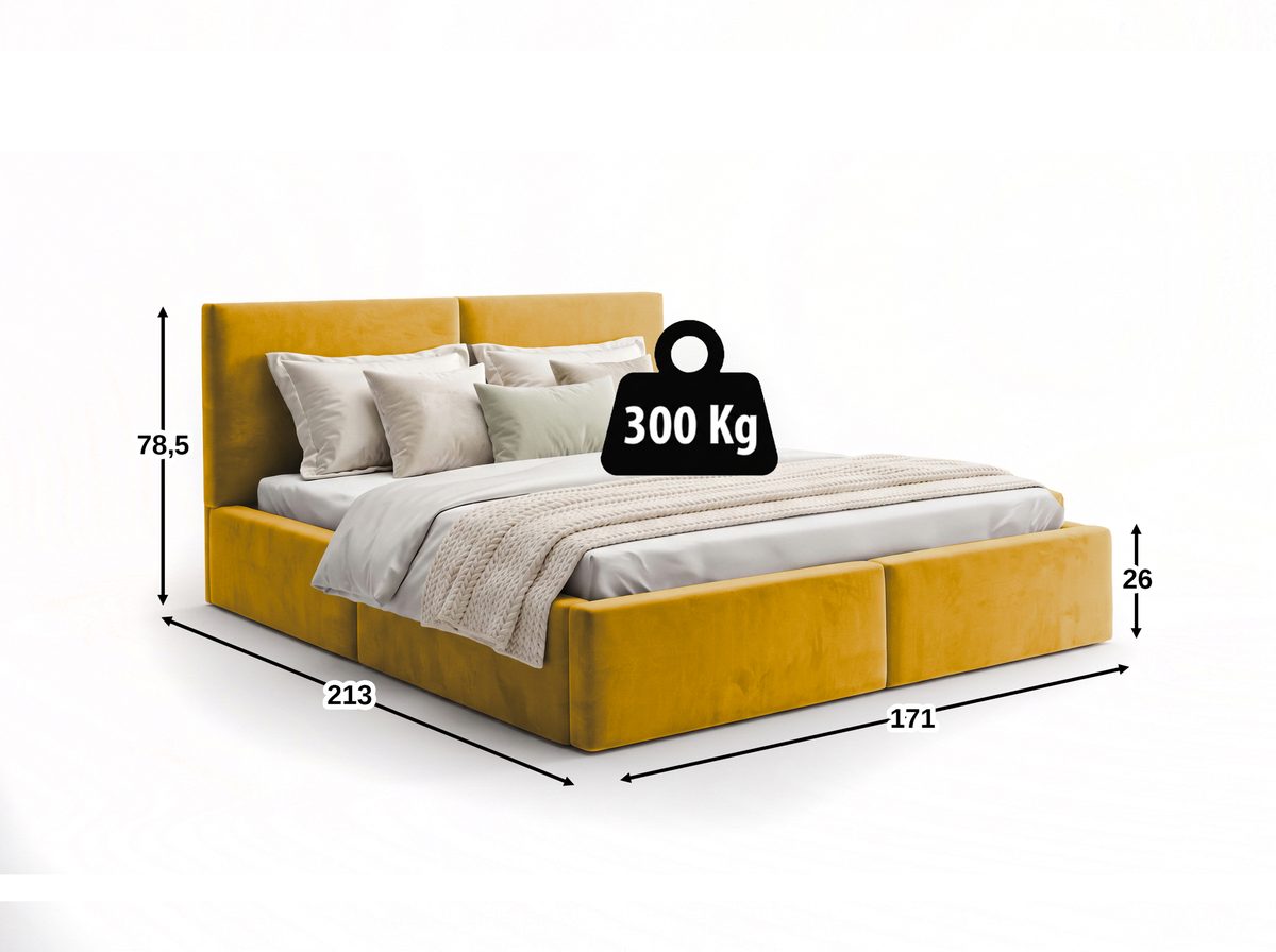 Čalúnená posteľ s úložným priestorom HILTON 160x200 - horčicová