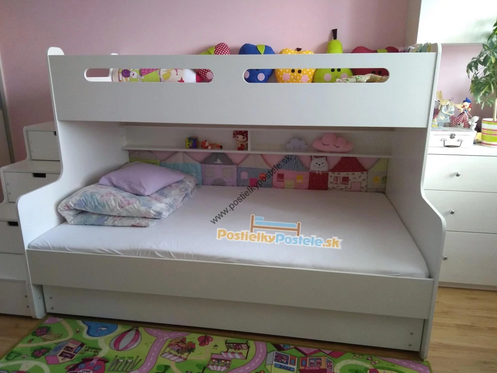 Poschodová posteľ s prístelkou MAX 3 rozšírená 200x120 biela - biela