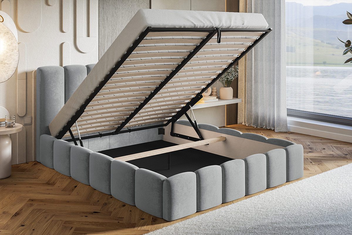 Čalúnená manželská posteľ s úložným priestorom SLIM 11 - krémovo-biela | 180×200