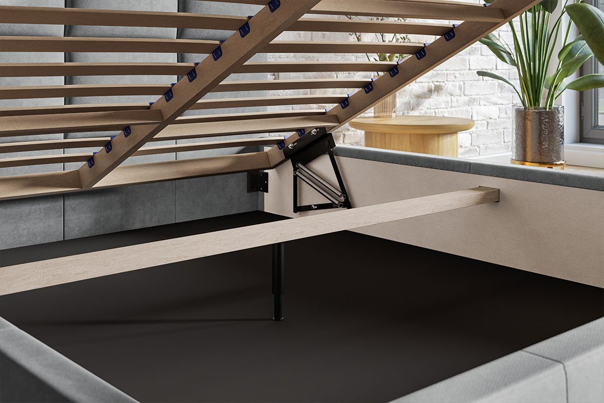 Čalúnená posteľ s úložným priestorom SLIM 1 — modrosivá | 180×200