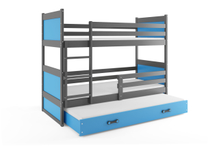 Poschodová posteľ s prístelkou RICO 3 190x90 Grafitová - Modrá