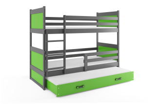 Poschodová posteľ s prístelkou RICO 3 190x90 Grafitová - Zelená