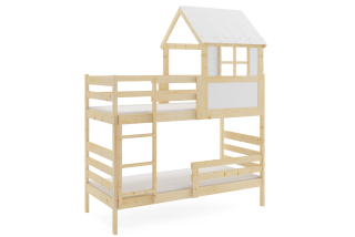 Poschodová posteľ s matracmi ERIK natural 190×90 cm borovica + domčeková nadstavba