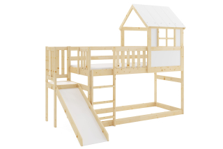 Posteľ ANTRESOLA 200×90 cm so šmykľavkou a strieškou – borovica