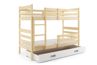 Poschodová posteľ so zásuvkou a matracmi ERIK natural 190x90 borovica - biela