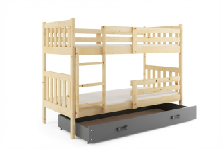 Poschodová posteľ so zásuvkou a matracmi NATURAL 200x90 borovica - grafitová