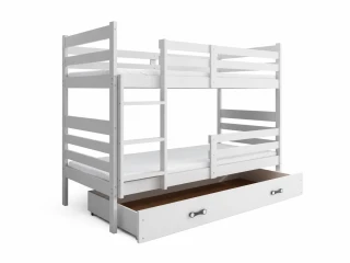 Biela ERIK 200x90 s bielou zásuvkou a dvoma bielymi matracmi