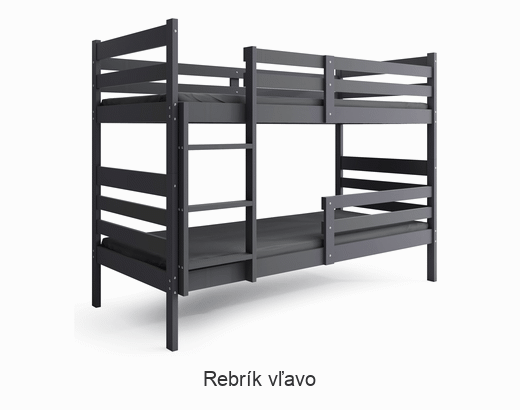 Poschodová posteľ ERIK grafitová – rebrík vľavo alebo vpravo